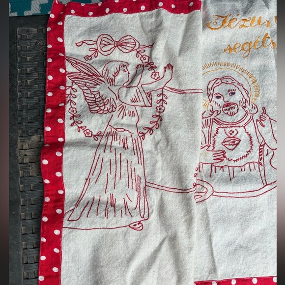 Antique Handstitched Hungarian Religious Table Runner.  1900c. 63”x24” In Size. - Picture 2 of 10